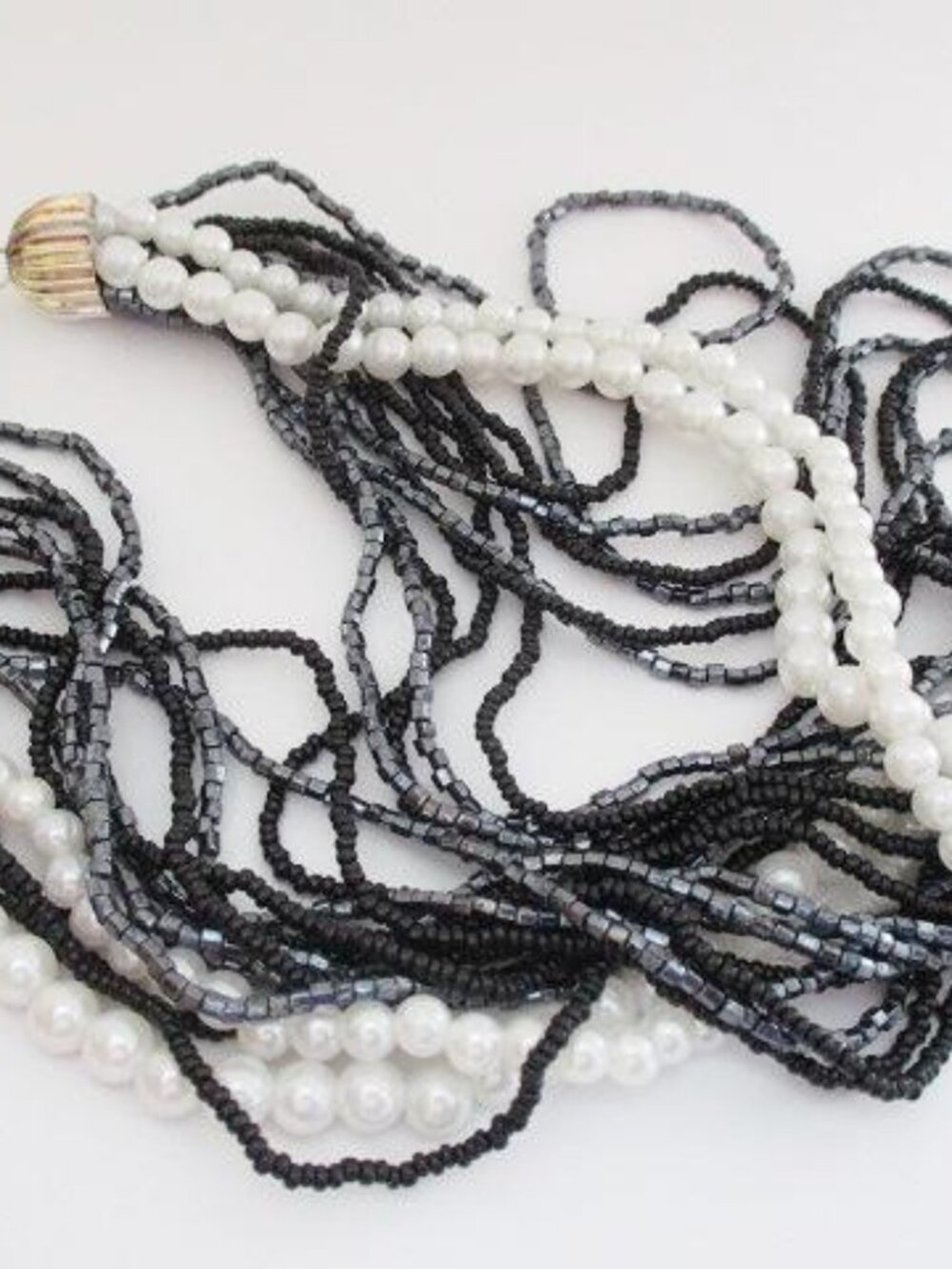 Black White Faux Pearl Multi Strand Statement Necklace